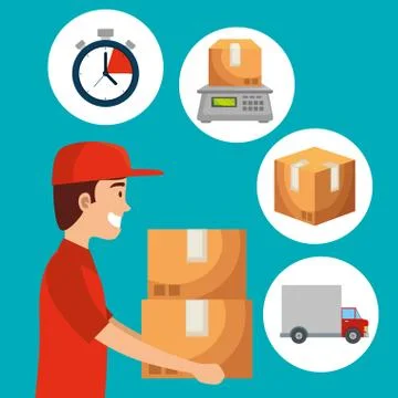 Delivery man with boxes packages and chronometer Illustration