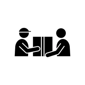 Delivery man with cap giving parcel to customer icon Stock Illustration