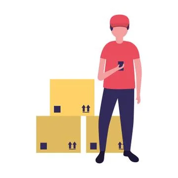 Delivery man with cardboard boxes cargo 스톡 일러스트