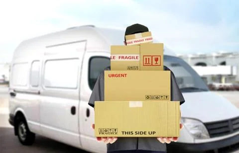 Delivery man carry parcel boxes Stock Photos