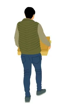 Delivery man carrying box package by hands vector illustration Stock Illustration