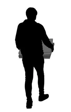 Delivery man carrying box package by hands vector silhouette Stock Illustration