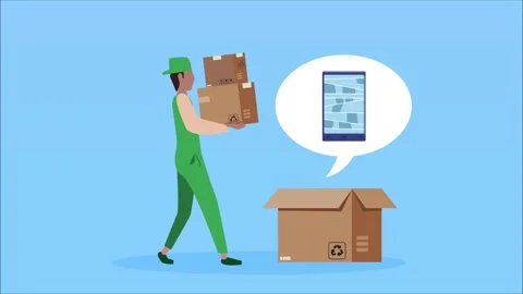 Delivery man carrying boxes animation, shipping worker with packages and sm.. Stock Footage 339203201