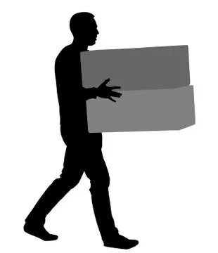Delivery man carrying boxes of good vector silhouette. Post man with package Illustrazione stock