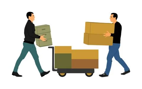 Delivery man carrying boxes of goods vector. Post man with package 스톡 일러스트