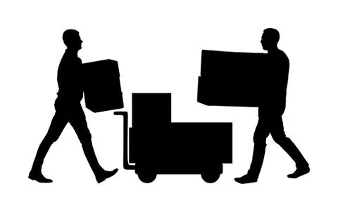 Delivery man carrying boxes of goods vector silhouette. Post man Stock-Illustration