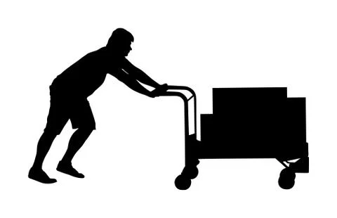 Delivery man carrying boxes of goods vector silhouette. Post man イラスト素材