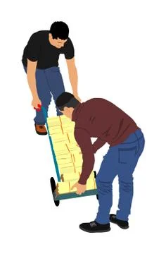 Delivery man carrying boxes of goods vector. Post man with package Stock-Illustration