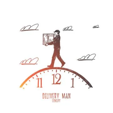 Delivery man concept. Hand drawn isolated vector. Illustration