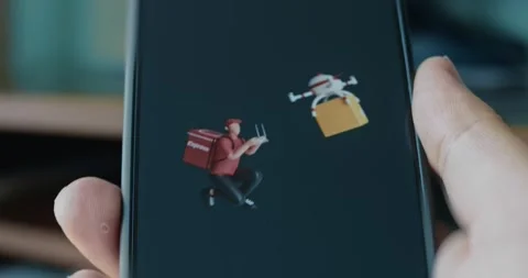 Delivery man controls a drone with package, presentation Video stock 313497461