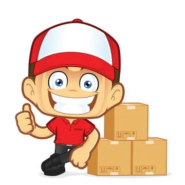 Delivery man courier leaning on boxs Stock Illustration