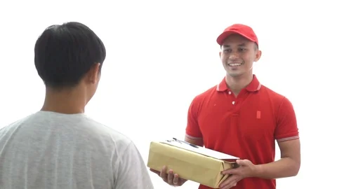 Delivery man delivering parcel boxes to customer home 스톡 동영상 91312341