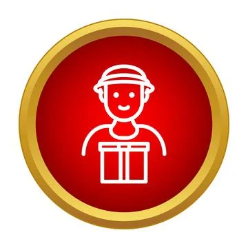 Delivery man delivering parcel icon in red circle Illustrazione stock