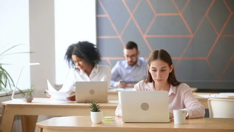 Delivery man delivering parcel package box to customer in office Stock Footage 88182641