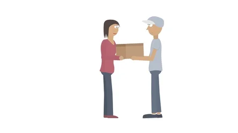 The delivery man delivers the parcel. Animation of receiving a parcel. Cartoon Stock Footage 128229666