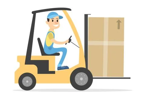 Delivery man with forklift. Illustrazione stock