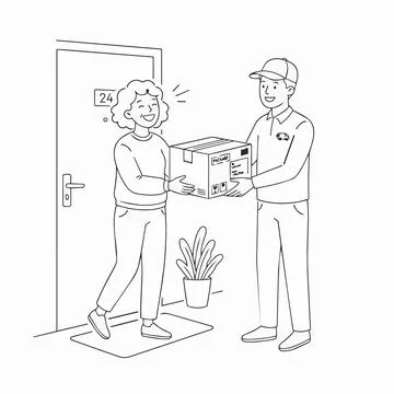 Delivery man handing package to smiling customer at doorstep Silhouette Stockillustratie