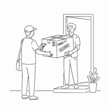 Delivery man handing package to smiling customer at doorstep Silhouette Stockillustratie