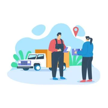 Delivery man handover product vector illustration concept Illustrazione stock