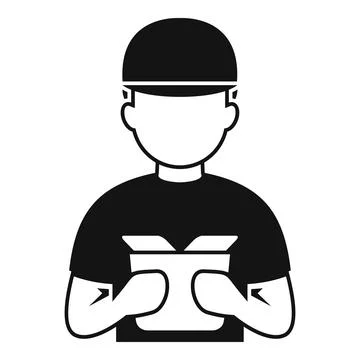 Delivery man holding opened package box service Stock Illustration