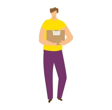 Delivery man holding a package ready to dispatch. Caucasian courier with a brown Ilustración de archivo