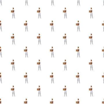 Delivery man holding package repeating seamless pattern Stock Illustration
