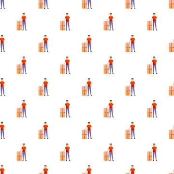 Delivery man holding package seamless pattern 스톡 일러스트