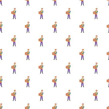 Delivery man holding package seamless pattern background Stock Illustration