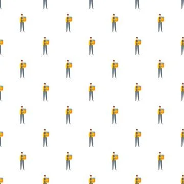 Delivery man holding package seamless pattern Illustrazione stock