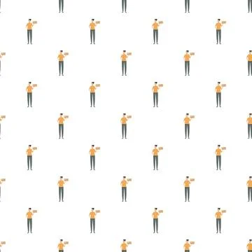 Delivery man holding package seamless pattern background Stock Illustration