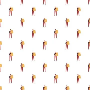Delivery man holding package seamless pattern background イラスト素材