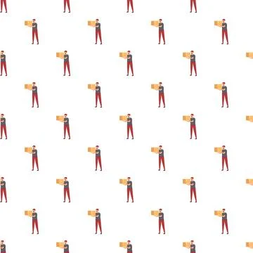 Delivery man holding package seamless pattern background Stockillustratie