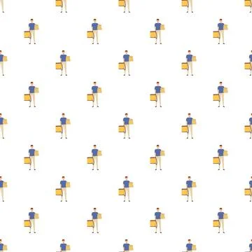 Delivery man holding parcel and bag repeating pattern Illustrazione stock