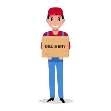 Delivery man is holding a parcel box Stockillustratie