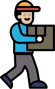 Delivery man holding a parcel box in line icon style Illustrazione stock