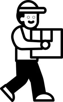 Delivery man holding a parcel box in line icon style Stock Illustration