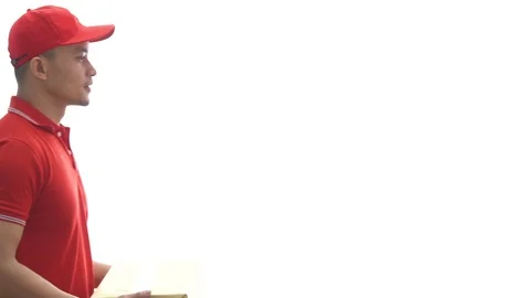 Delivery man holding parcel boxes while giving thumbs up Stock Footage 91312449