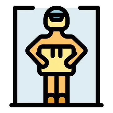 Delivery man holding parcel in elevator, delivering package inside lift Stock Illustration