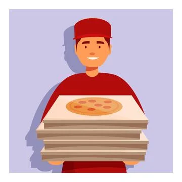Delivery man holding stack of pizza boxes smiling at work Illustrazione stock