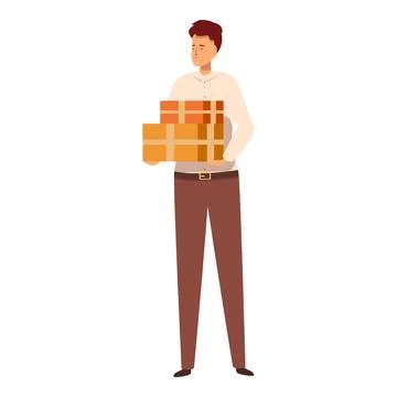Delivery man holding two parcels standing on white background Stock Illustration