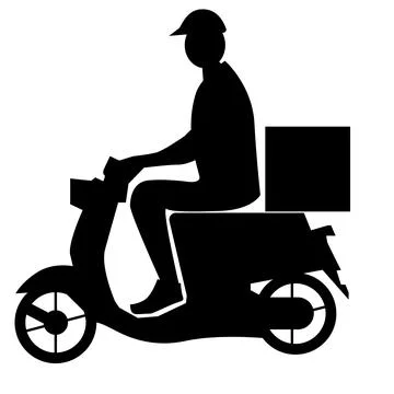 Delivery man icon on white background. Food delivery man sign. Man in a Motor Stock Illustration