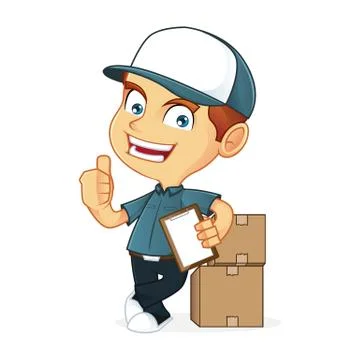 Delivery man leaning on package Stock Illustration