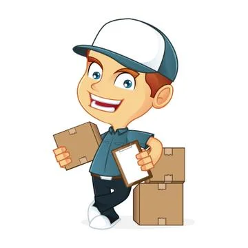 Delivery man leaning on package 스톡 일러스트