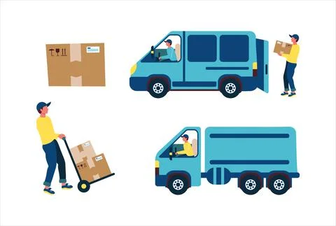 The delivery man loads the goods by the client from the store into a truck or Ilustración de archivo