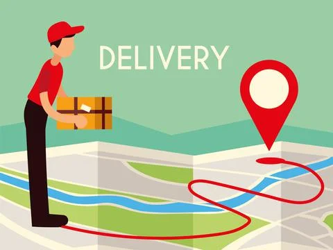 Delivery man on map Stock Illustration