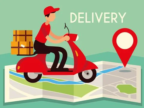Delivery man on map 스톡 일러스트
