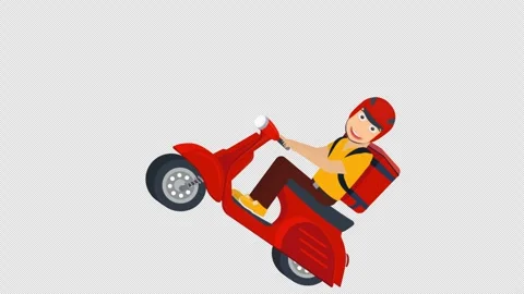 Delivery man on a motorcycle. Courier performing a stunt on a scooter. Stock Footage 273571702
