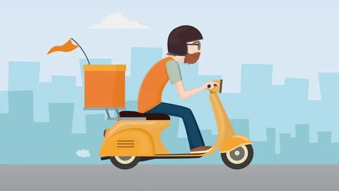 Delivery man with motorcycle,loop animation footage Stock Footage 129175902