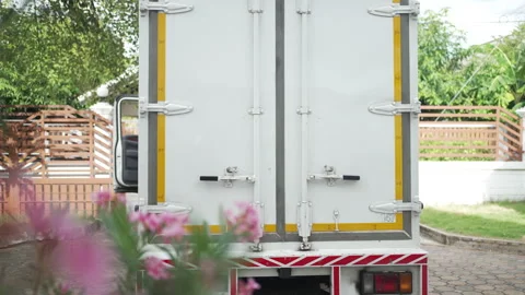 Delivery man move items to the house. Stock Footage 245284008