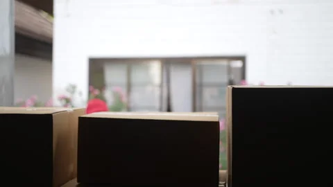 Delivery man move items to the house. Stock Footage 245284251